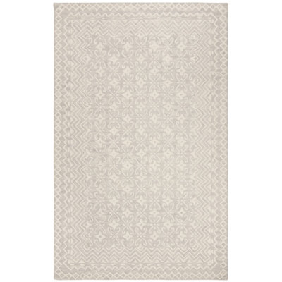 Tapis gris / ivoire en laine touffeté à la main à motif géométrique Jahiem
