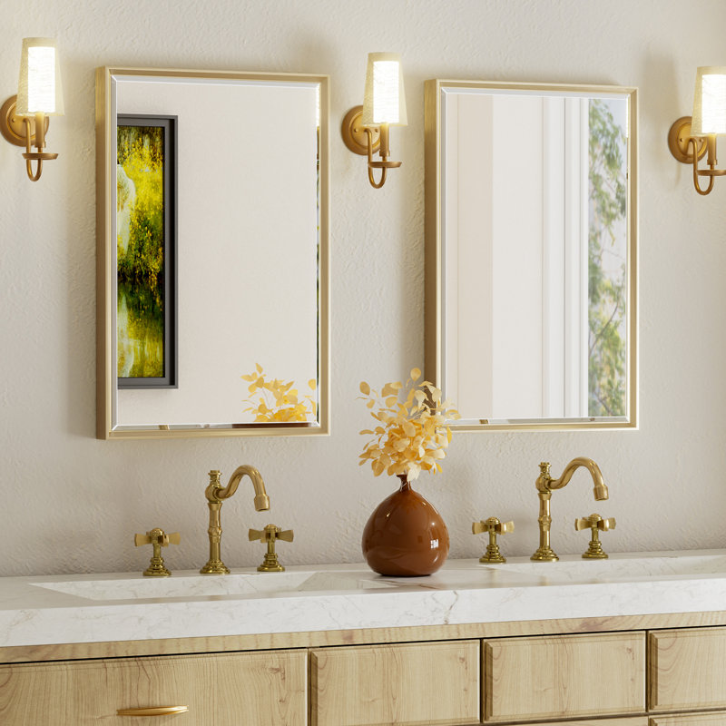 Miroir de salle de bain mural Lohoski, Or, 24" x 16"
