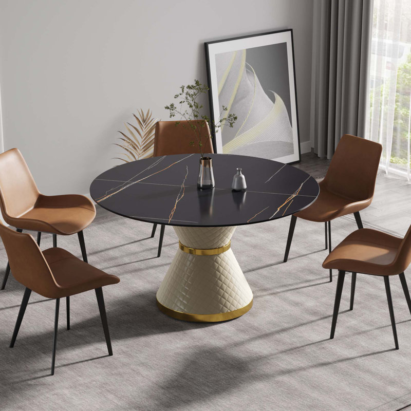 Table de salle à manger en pierre artificielle, H 29,53 po x L 53,15 po x l 53,15 po, Noir