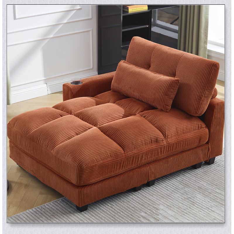 Canapé-lit confortable surdimensionné avec dossier réglable et rangement latéral pour une détente ultime, Orange