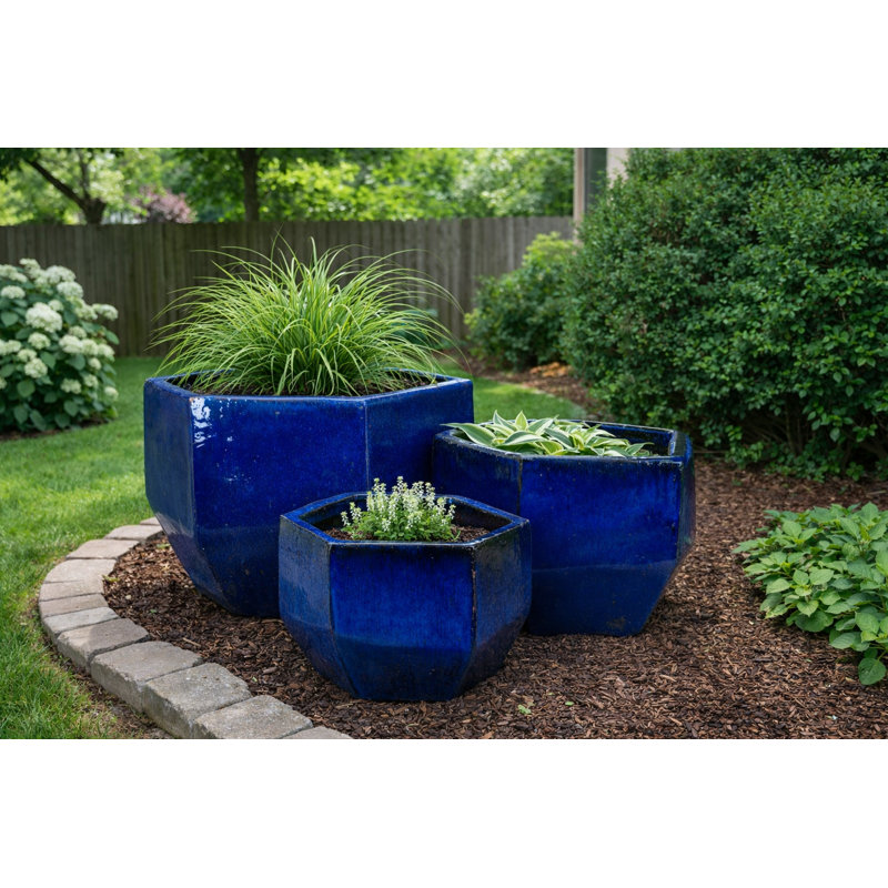 Ensemble de 3 pots à fleurs Gemini - A, B, C - Bleu tombant