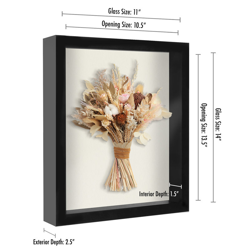 Sturdevant Shadow Box Frame Composite Wood with Glass for Hanging and Tabletop, 11" x 14", Black