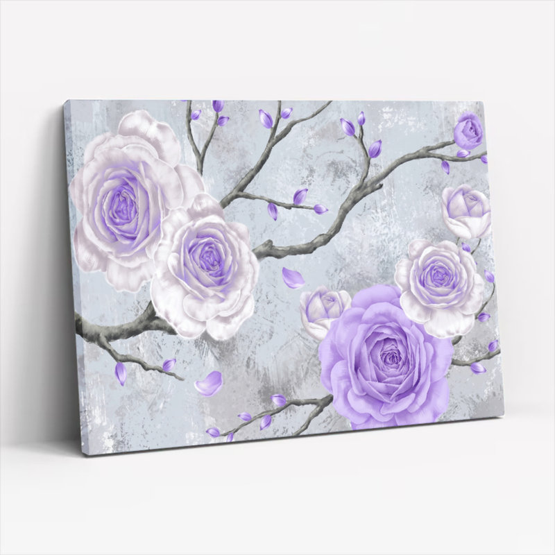 Art mural sur toile Gallery Wrap pour le salon, la chambre à coucher, le bureau ou le vestibule - Décoration murale décorative avec roses mauves