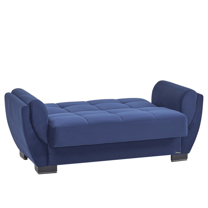 Oliveras 65 in. Fabric Upholstered 2-Seater 3-in-1 Sleeper Loveseat Sofa Bed with Storage, Blue Microfiber
