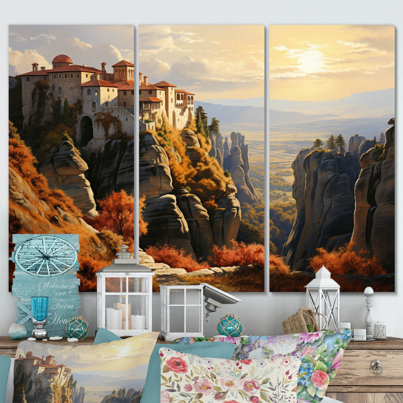 Grèce «Enigma I» sur toile, impression de 3 pièces, H 28 po x l 36 po x P 1 po