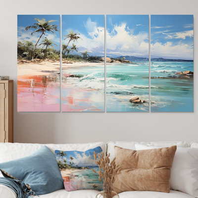 «Green Tropical Beach Escape I - Coastal Tropical», art mural sur toile 4 pièces