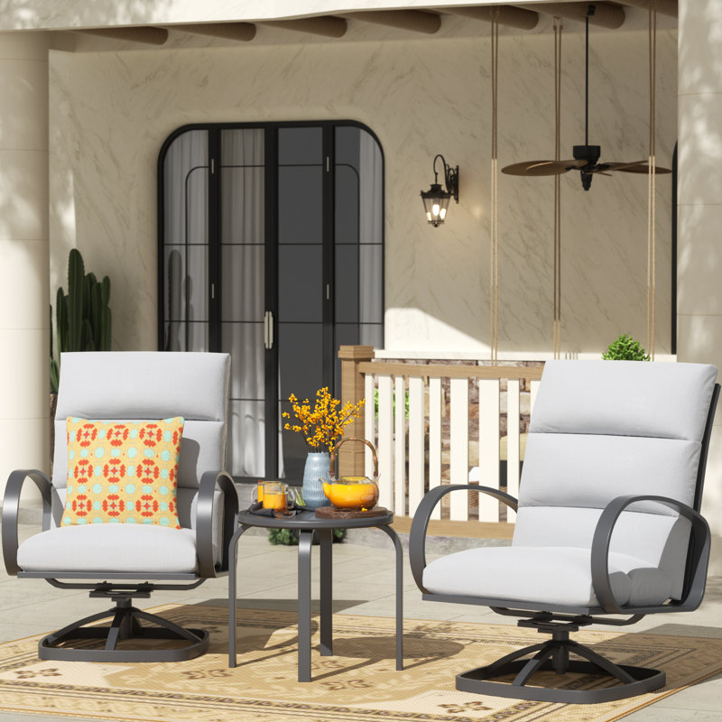  Ensemble de conversation 3 pièces pour l'extérieur, chaise berçante pivotante avec coussins en oléfine de 5 po