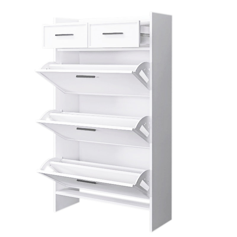 Étagère à chaussures à 2 tiroirs avec porte Shaker - blanc mat pour un espace de rangement important dans l'armoire de rangement principale