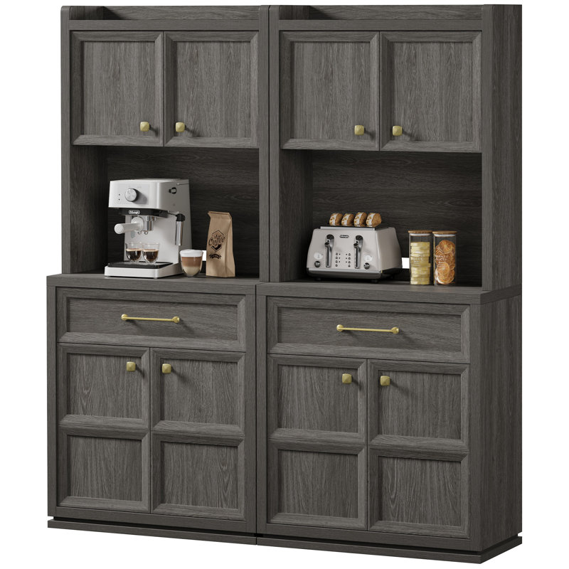 Armoires de rangement pour garde-manger 70,8 po avec tiroir et tablettes réglables, Gris foncé