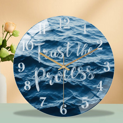 Ocean Wave Trust The Process Wall Clock Art - 12'' Modern Glass Wall Clock