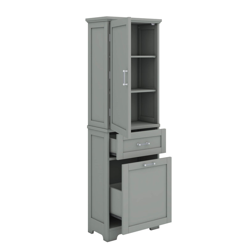 Towering Freestanding Bathroom Storage Cabinet With Two Drawers Of Different Sizes Adjustable Shelf And Painted Finish, Gray