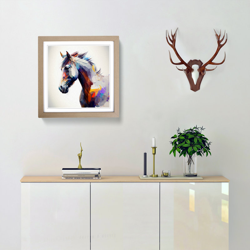 Pony Abstract - Single Picture Frame Print on Wood, Oak