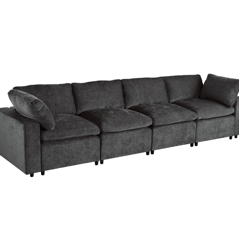 Comfortable 4 With Sinuous Springs And Wireless Charging U-Style Living Room Charge, Ports &, Gray Polyester