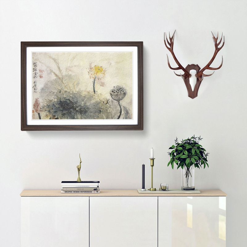 Lotus Flower by Yun Shouping - Picture Frame Painting Print, 36cm H x 48cm W x 2cm D, Walnut Framed