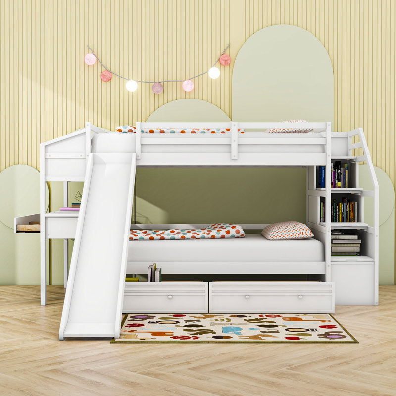 Alischa Kids Twin Bunk Bed with Drawers, White