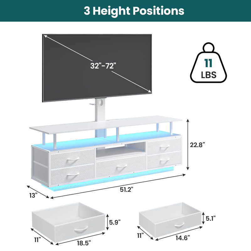 Led Tv Stand With Mount For 45/55/65/70 Inch Tvs, Tv Stand With Power Outlets And Storage, White