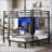 Full XL Over Twin Metal Bunk Bed with Foldable Desk &amp; LED Closet, Noise-Reduced, Black