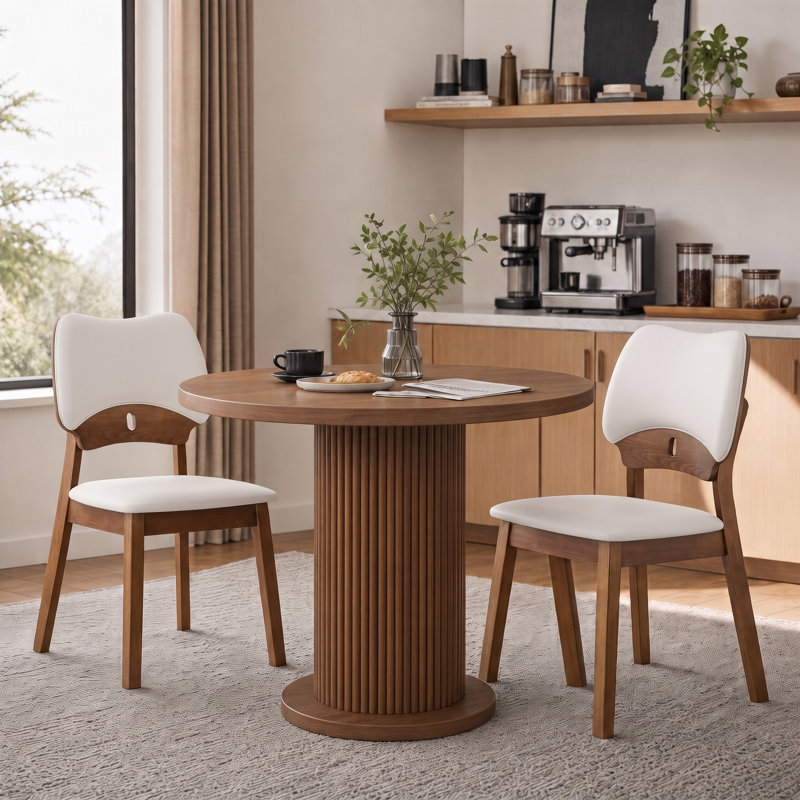 Chaises de salle à manger rembourrées modernes avec structure en bois incurvée, Blanc / Brun