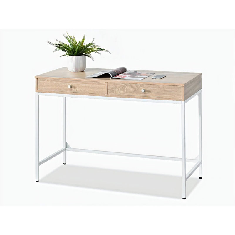 Dawnie Metal Base Writing Desk, White, Oak