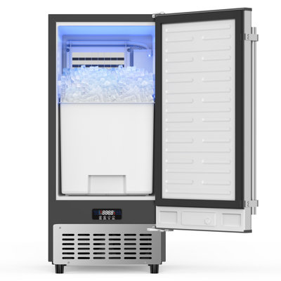 Machine à glaçons sous le comptoir Coolake de 15 po de largeur, 80 lb / jour avec 40 lb de rangement, machine à glaçons encastrée à nettoyage automatique pour le bar de la maison