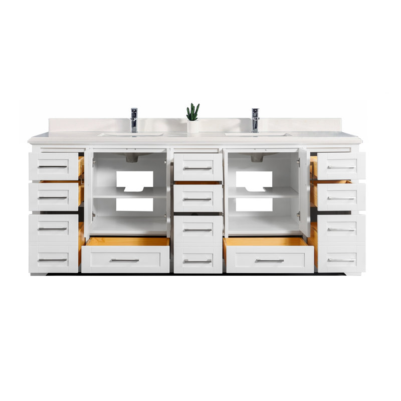 Ensemble de meuble-lavabo double 84 po Boston, Blanc, Blanc biseauté