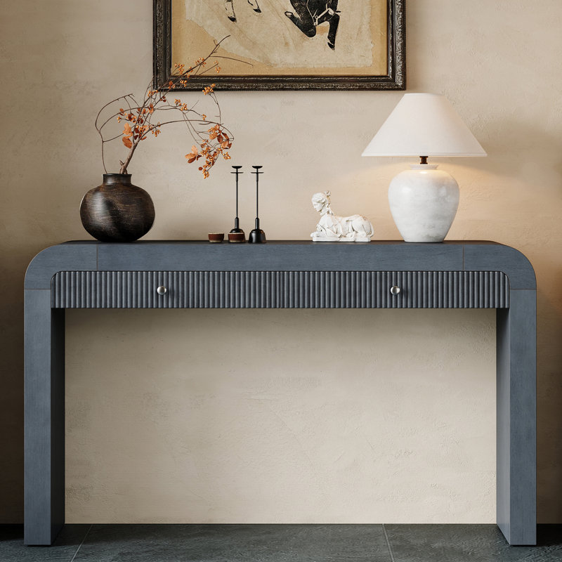 54" Console Table With 2 Storage Drawers, Dark Navy