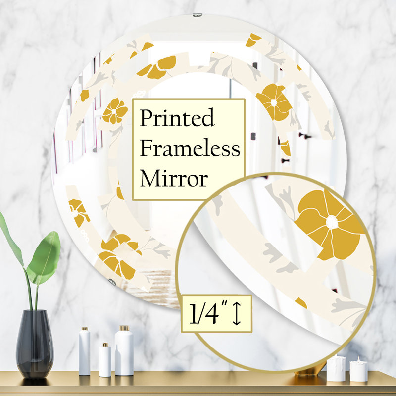Miroir mural à motif géométrique et à motif patchwork, H 31,5 po x l po, Coquelicots dessinés à la main dans l'espace III