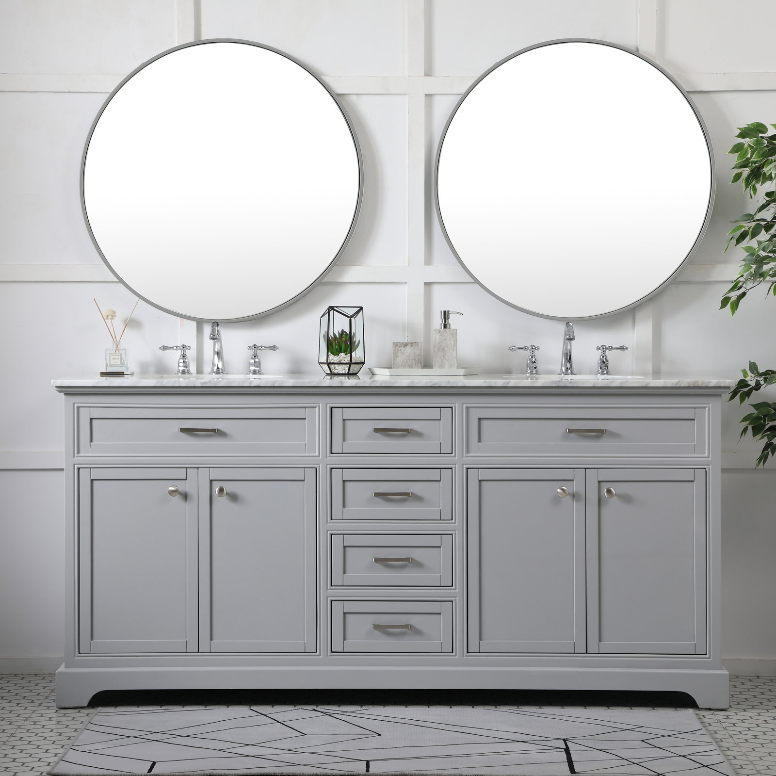 Hermes 72'' Double Bathroom Vanity, Dark Gray, Carrara White Gray