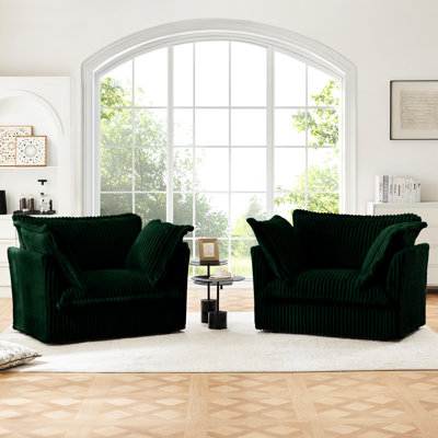Of 2 Deep Seat Armchairs, Corduroy Living Room Chairs. Large Pillows, Comfortable For Leisure In Bedroom, Reading, Work 2 Armchair Collection, Accent Luxurious & Breathable Textile Room, Reading
