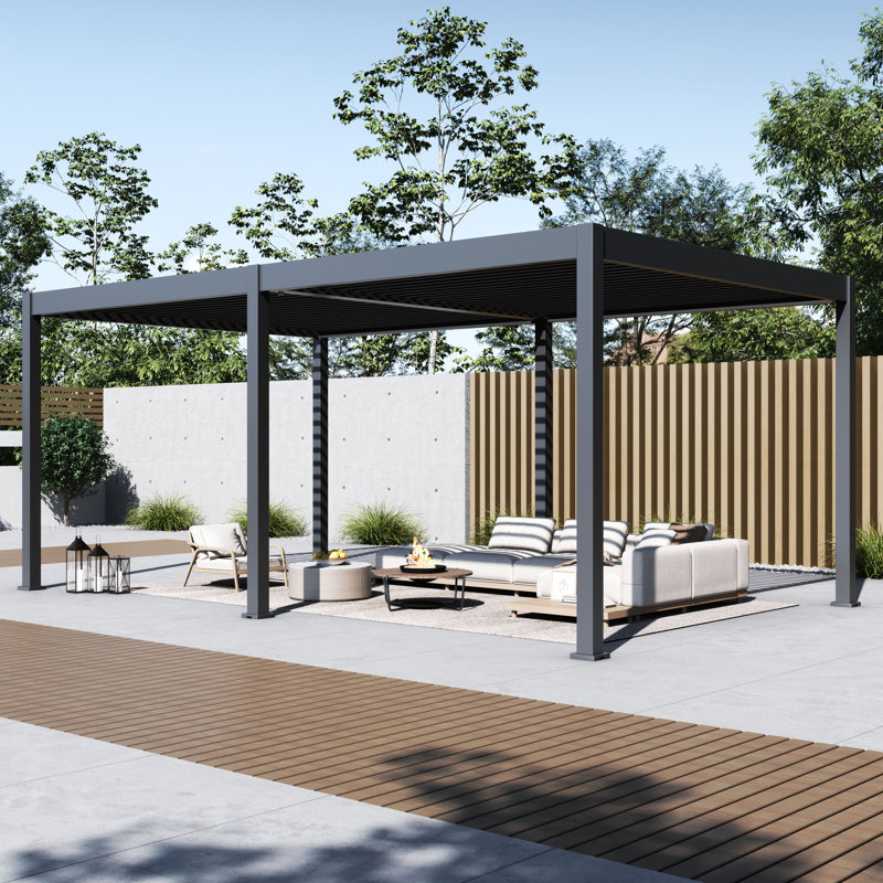 Grand Tuscan Aluminum Pergola with Adjustable Louvered Roof, 19'5" W x 12' D