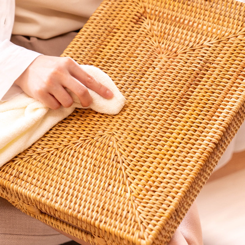 YANGQIHOME Handwoven Rattan Serving Tray with Handles for Coffee Table,Kitchen Counter Decor