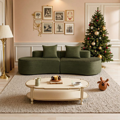 110-Inch Compressed Sofa With Lumbar Pillows, Soft Corduroy Upholstery, Deep Seat Lounge Couch For Living Room