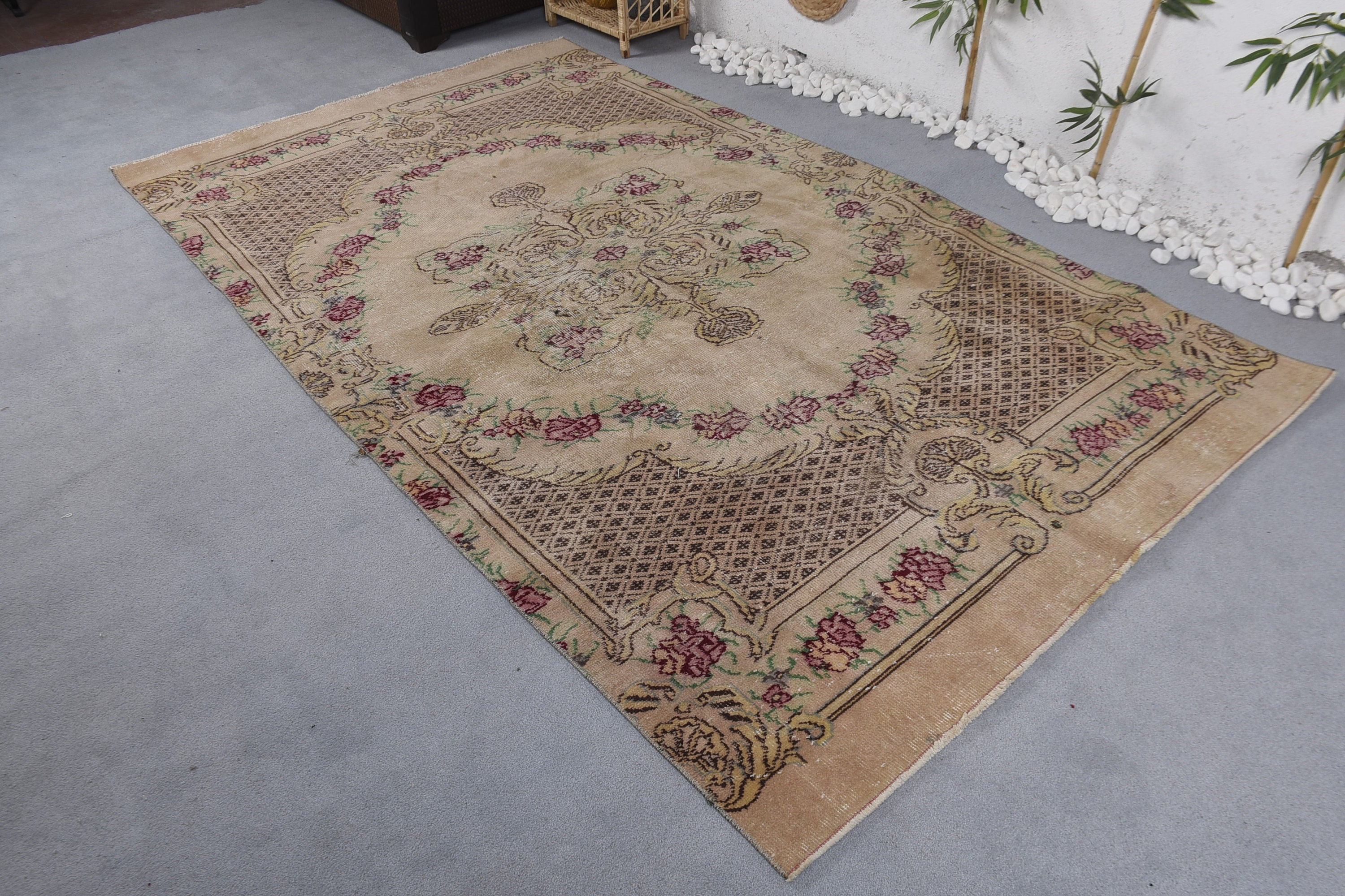 Isabelline Beige Boho Rugs, Statement Rugs, Vintage Rug, 5.2x9.1 ft ...