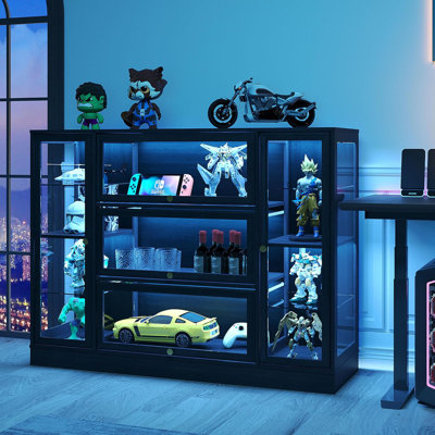 Extra Wide Display Cabinet With Acrylic Glass Doors,LED Lighting For Collectibles by Ebern Designs