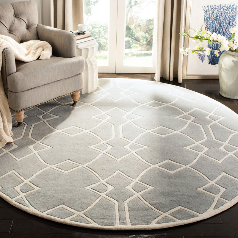 Hamid Hand Tufted Wool Geometric Rug, Round 7'