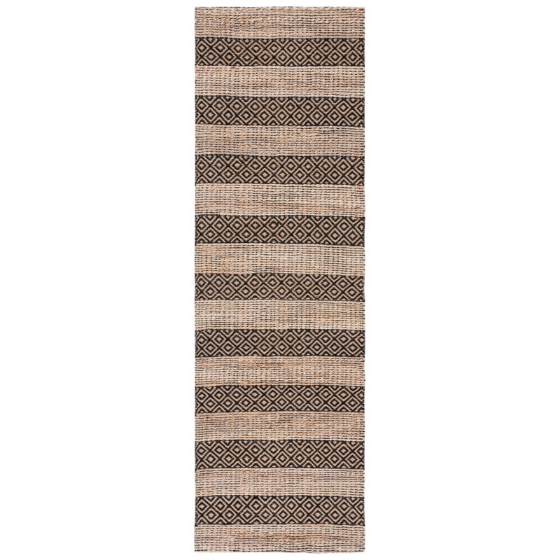 Lexi-Amelia Natural Fiber Flat Weave Jute/Cotton Striped Rug in Black/Natural, Runner 2'3" x 8'