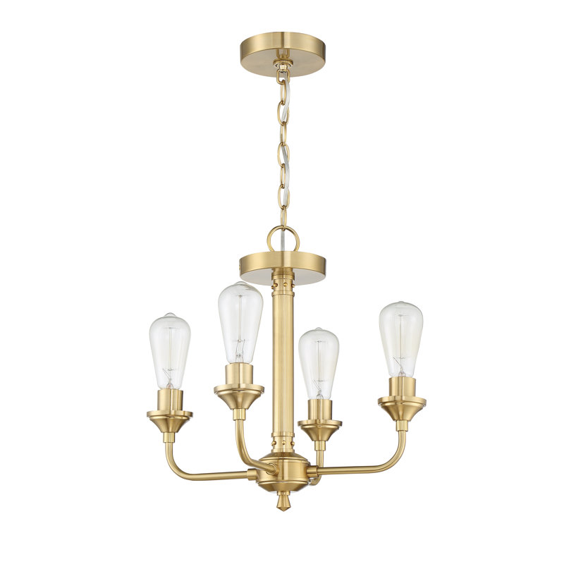 Plafonnier semi-encastré de style lustre 17" 4 lumières Upney, Laiton satiné