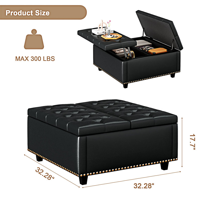 Banc de rangement en tissu, Noir