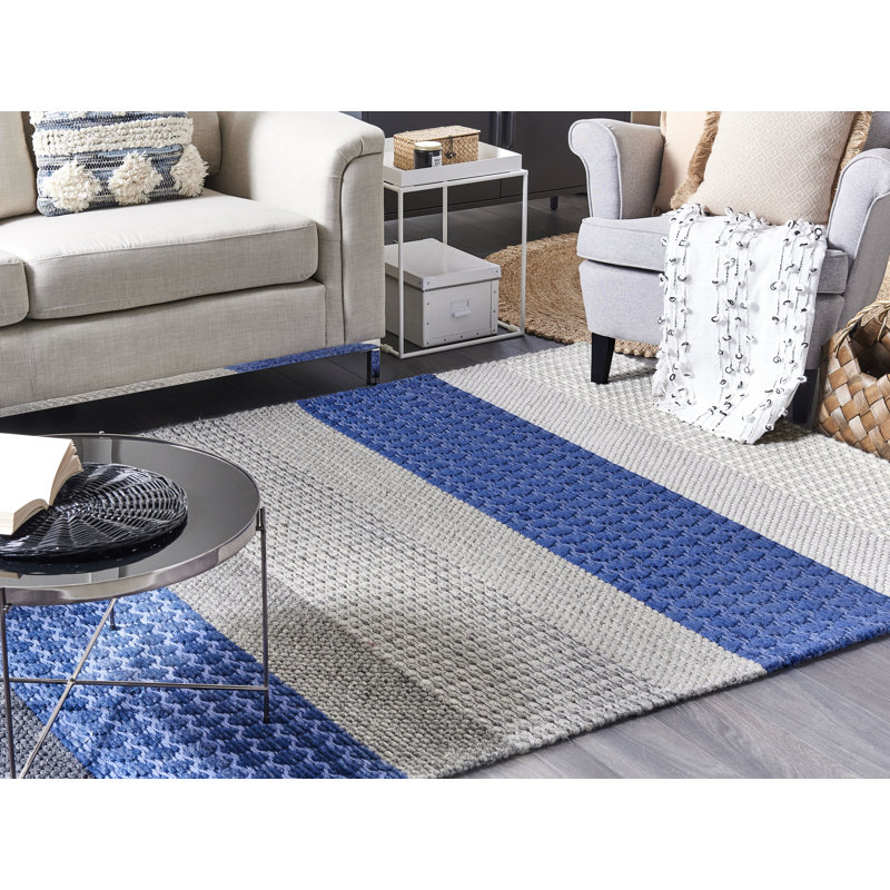 Maywood Striped Wool Hand Woven Area Rug, Rectangle 140 x 200cm