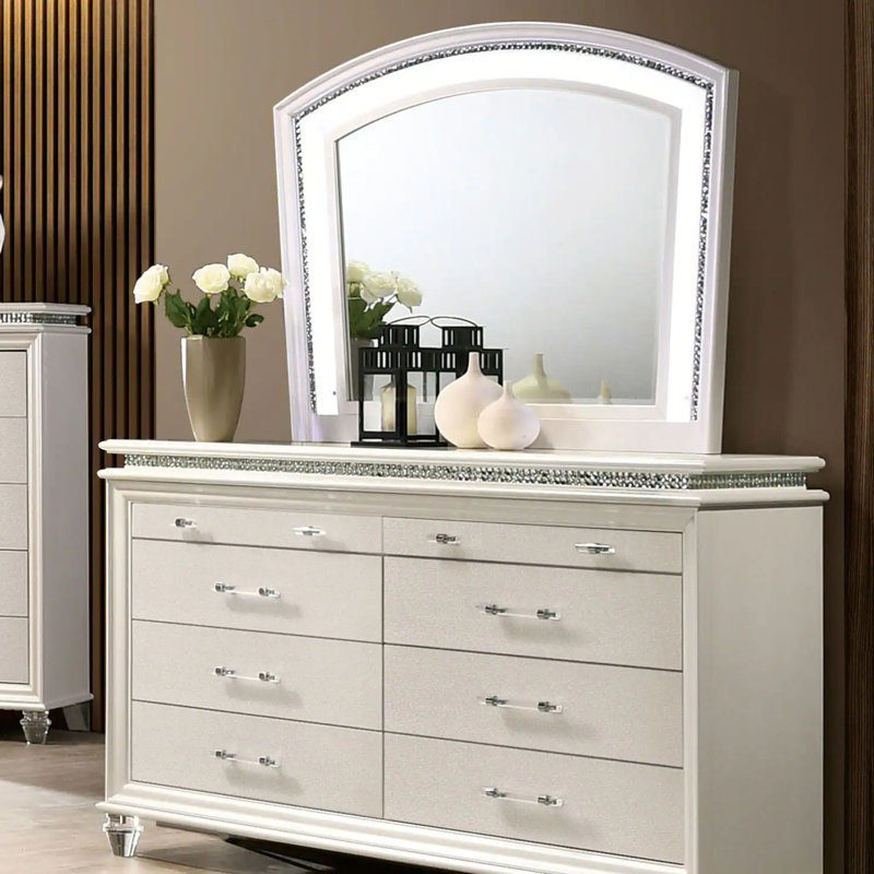 Miroir arqué contemporain l 48,4 po, blanc perle