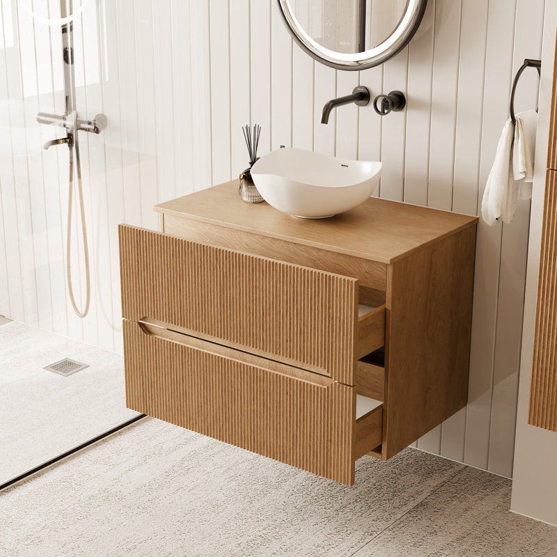 80.2 mm Wall Mounted Bathroom Vanity, Hickory Oak