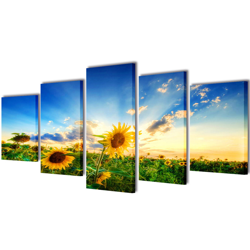 Sunflowers - 5 Piece Wrapped Canvas Print, 100cm H x 200cm W x 1.8cm D