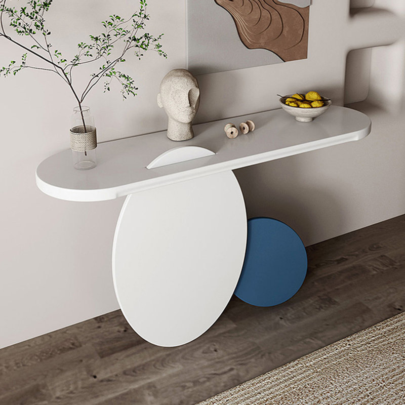 Console Modern Minimalist Art, 31.5" H x 55.12" W x 15.75" D, Blanc, Bleu / blanc