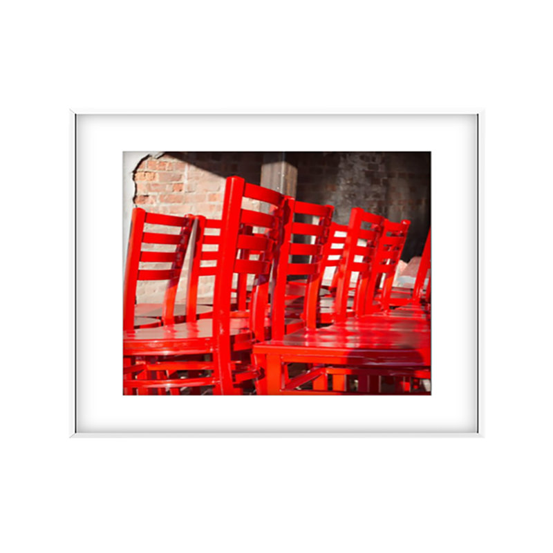 Red Chairs Print by Francis Augustine, White, 32" H x 48" W x 0.8" D, White Framed Paper