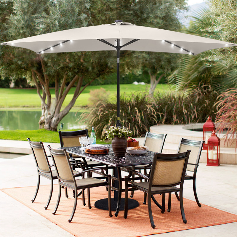 120'' x 78'' Rectangular Lighted Tilt Market Umbrella, Beige