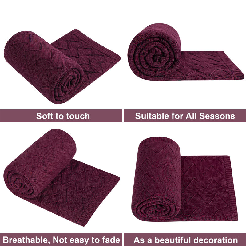 Jeté en tricot recyclé à chevrons - Doux et soyeux, couverture de canapé de 51 po x 67 po?, Rouge vin
