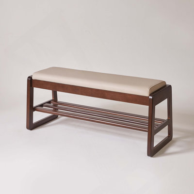 Wood Shoe Storage Bench 31.5 Inch with Premium Vegan Leather Seat, Hidden Lift Top Storage  Tiered Open Shoe Shelves, Sturdy Shoe Rack Bench for Entry