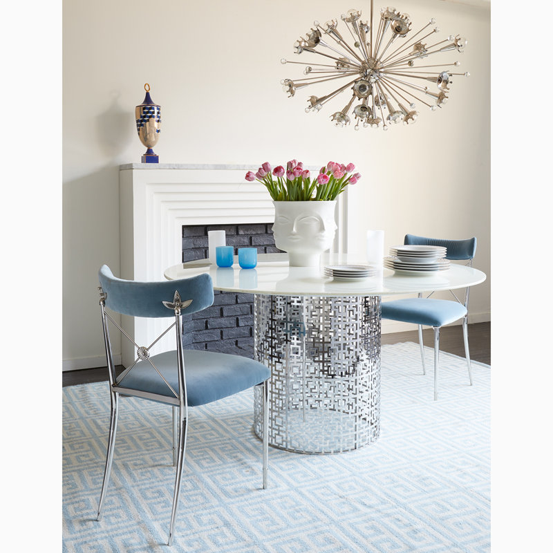 Sky Blue Velvet Upholstered Cross Back Side Chair