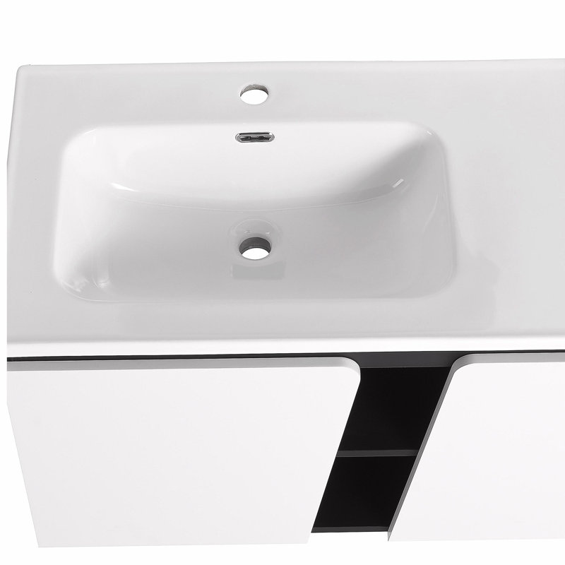 Commode murale flottante 32 po avec lavabo simple et portes d'armoire à fermeture en douceur
