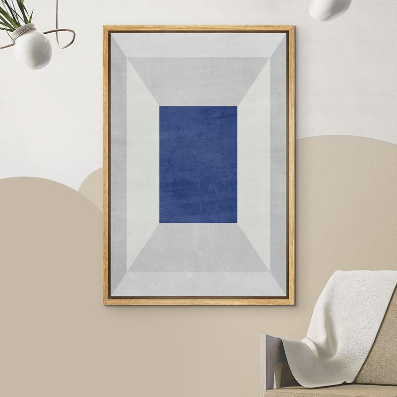 3D Effect Surreal Blue Square Abstract Geometric Illustrations Modern Minimalist, Natural, 36" H x 24" W